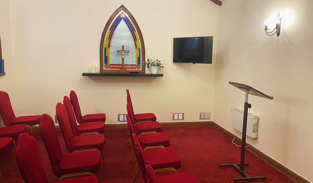 The inside T W Boorman Funeral Services' Tonbridge branch Chapel of Rest.